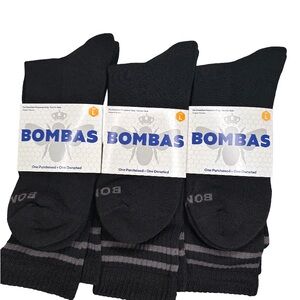 3 PACK BOMBAS CALF CREW SOCKS SIZE LARGE UNISEX BLACK CLASSIC